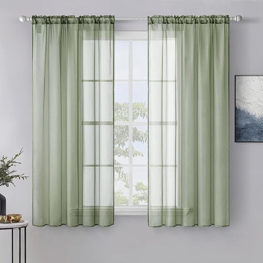 MIULEE 2 Panels Sage Green Sheer Window Curtains Elegant Window Voile Panels/Drapes/Treatment for Bedroom Living Room (54X45 Inches)