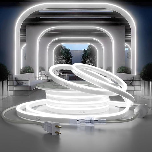 LED Rope Light, 32.8ft Dimmable Commercial LED Neon Strip Light Outdoor Waterproof,ETL Listed 5000K Cool White LED Neon Rope Lights for Supermarket,Building,Celebration,110v