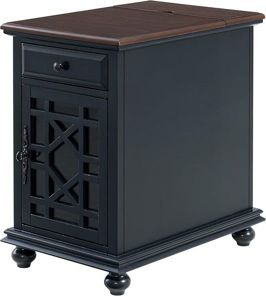 Martin Svensson Home Elegant Chairside End Table, 24 in x 16 in x 25 in, Blue with WalnutTop