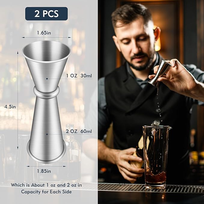 2 Pieces Jigger for Bartending, Double Cocktail Japanese Jigger 304 Stainless Steel Jigger 2 OZ 1 OZ with Measurements Inside for Home Bar Drink Kitchen Bartender Tools
