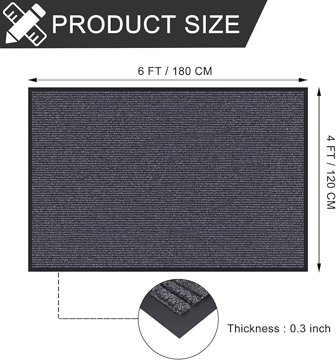 CHICHIC 4'x6' Indoor Outdoor Heavy Duty Door mat, Welcome Front Door Mat for Home Entrance, Super Water Absorbent Large Commercial Floor Mats, Non Slip Rubber Back Entryway Rugs for Garage (Grey)