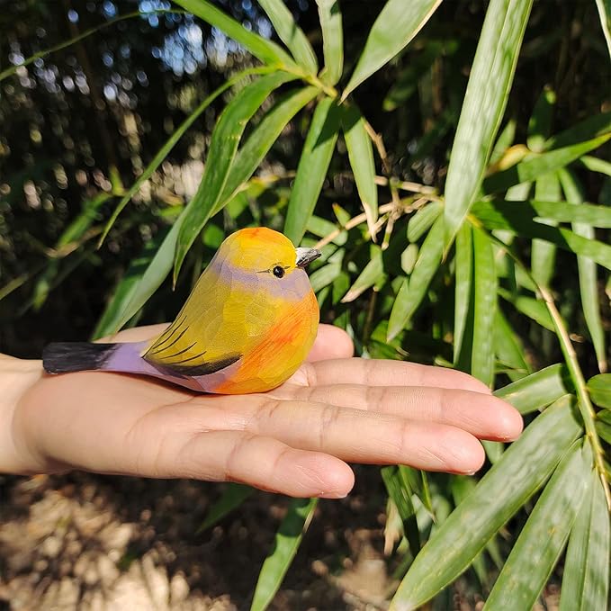 Handmade Wooden Carved Bird Decor Sculpted Hand-Painted Bird Figurines Small Home Decor Bird Statue Shelf Decor BFF Gifts for Bird Lovers (Leptopoecile sophiae)