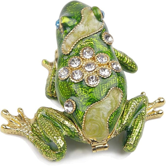 SEVENBEES Hand Painted Crystal Frog Figurine Gift Idea Decorative Jewelry Boxes Hinged Trinket Box - Mothers Day Gifts