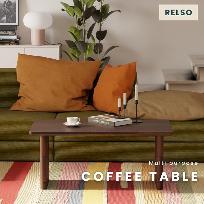 Bambos Coffee Table - Solid Mango Wood Center Table – Handcrafted Living Room Furniture for Apartment, Patio, Home Decor - Compact Sofa Table, Easy Assembly, Modern Accent Piece with Walnut Finish