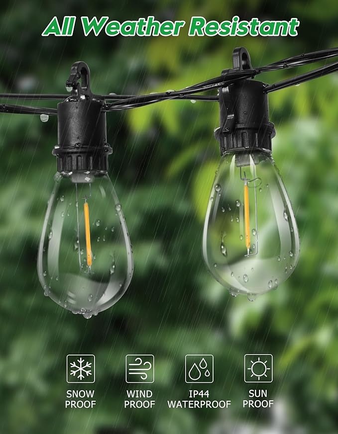 100FT Outdoor String Lights with 35 Shatterproof Patio Deals S14 Vintage Edison Bulbs E12 Sockets,2700K Dimmable Outdoor Lights,IP55 Waterproof LED String Lights for Outside, Patio Lights