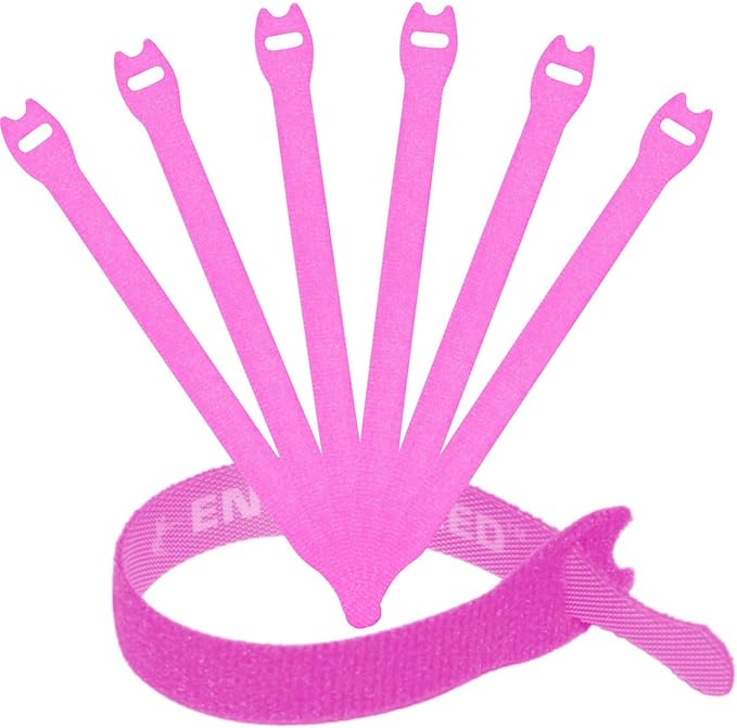 Reusable Cable Ties 1/2" x 8" for Cable Management and Organizing Cords - 30 Pack Bundled with 2 Bonus Cinch Straps (Pink)