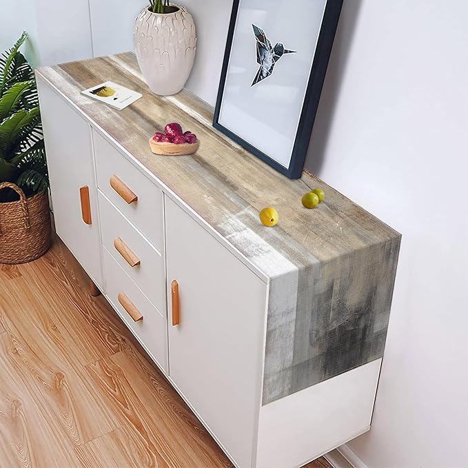 Emvency Farmhouse Table Runner, Abstract White and Brown Art Painting for Kitchen Coffee Table Family Dinners Holiday Parties Wedding Events Decor(13x72 inch)