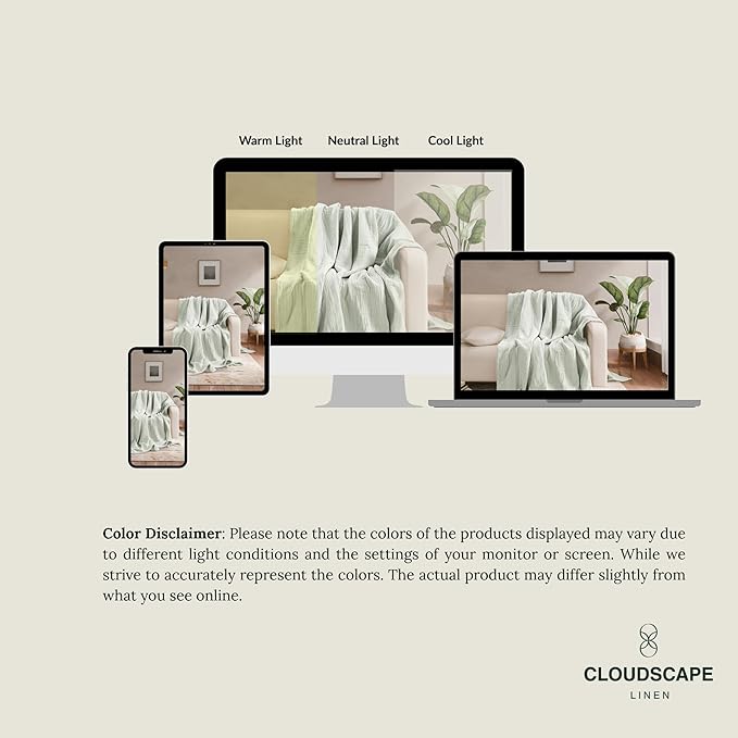 Cloud Scape Linen Extra Large 4 Layer Muslin Throw Blanket - 100% Cotton Gauze, Lightweight & Breathable All Season, Pre-Washed, for Couch & Bed, 50x70, Seafoam Green