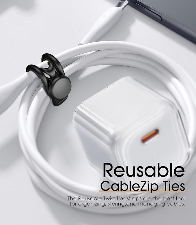 20Pcs Nearockle Silicone Cable Ties 3Inch Cord Organizer, Reusable Small Zip Ties Cable Organizer for Charging Cords Earphone Computer Wire, Office Desk Cable Management Travel Accessories(Black)