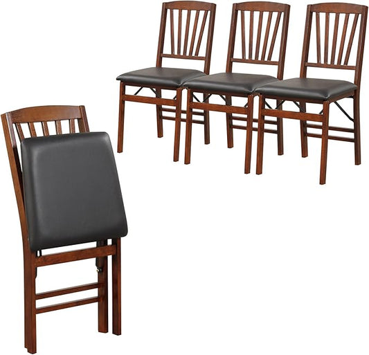 Giantex Folding Dining Chairs Set of 4, Foldable Wood Kitchen Chairs with Padded Seat, Solid Wood Frame, Max Load 400 Lbs, No Assembly Easy to Store Wooden Dining Chairs for Apartment, Small Space
