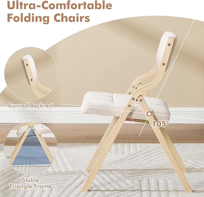 4-Pack Folding Dining Chairs with Cushion,Padded Foldable Dining Chairs,Portable Wooden Folding Chairs for Dining Rooms Kitchen Wedding and Party Indoor Beige
