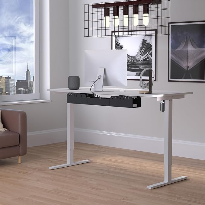 Upgraded 31.5" No Drill Under Desk Cable Management Tray, Felt Cord Organizer for Table, Cord Management Tray with Adhesive/Screw Mount, Wire Organizer for Office Home Workspace Desk