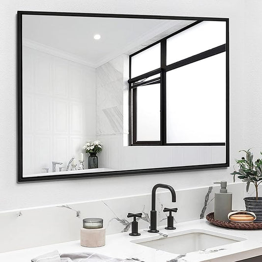 Bathroom Mirror 30x40 Inch, Black Frame Mirror 30"x40", Rectangle Wall Mounted Mirror, Metal Framed Vanity Mirror for Wall 30 by 40, Modern Mirror Hangs Horizontal Or Vertical