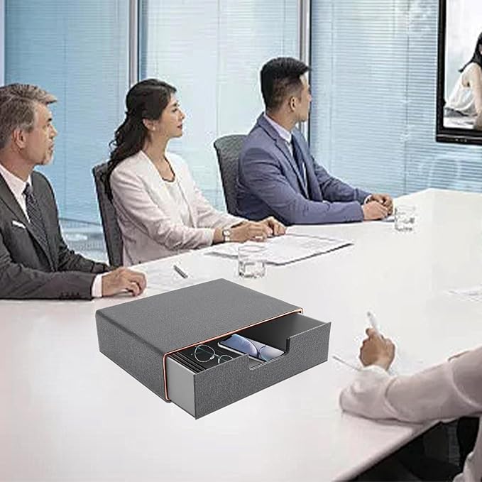 Stackable Organizer Drawer PU Leather Classic Handmade,Organize Home Office Desk Accessories and Sort Letter-Size Paper/a4 Document,Desktop Caddy with Drawers Storage,13.1x10x3.7inches,Grey