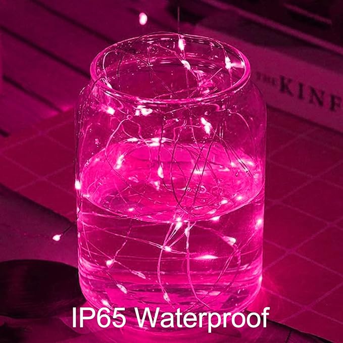 12 Pack Fairy Lights Battery Operated String Lights 7 Feet 20 Led Waterproof Christmas Lights Silver Wire Firefly Starry Moon Lights for Bedroom DIY Party Pink…