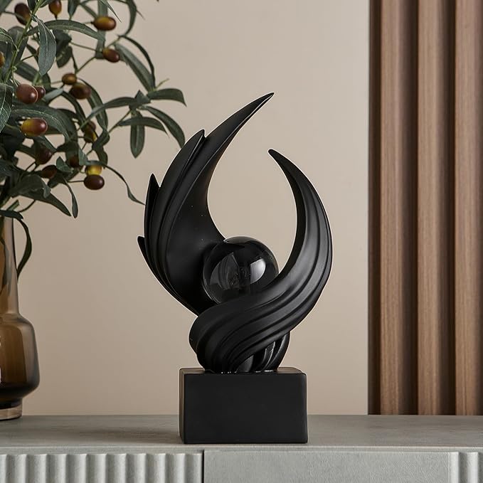 Abstract Art Sculpture, Resin Gold Decorative Statue, Modern White Ornaments for Living Room, Decorativas Modernas for Coffee Table, Entryway & Office Collectibles (Black)