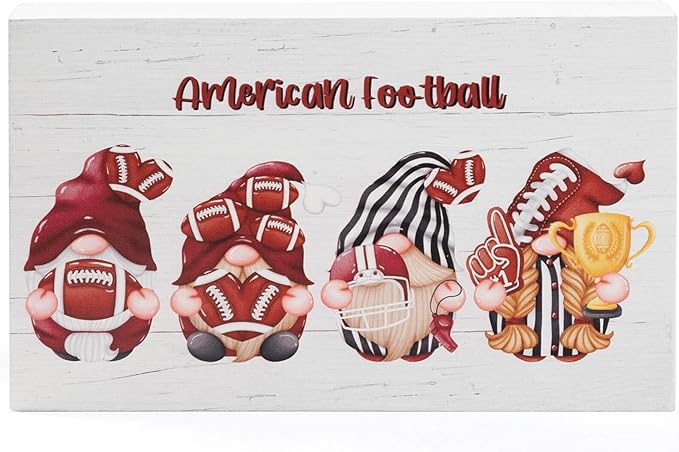 American Football Home Office Desk Decor - Funny Rustic Football Touchdown Season Decor, Fall Football Game Day Football Season Party Wooden Box Sign 5 x 8 Inches