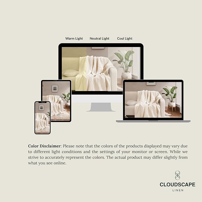 Cloud Scape Linen Extra Large 4 Layer Muslin Throw Blanket - 100% Cotton Gauze, Lightweight & Breathable All Season, Pre-Washed, for Couch & Bed, 50x70, Ivory