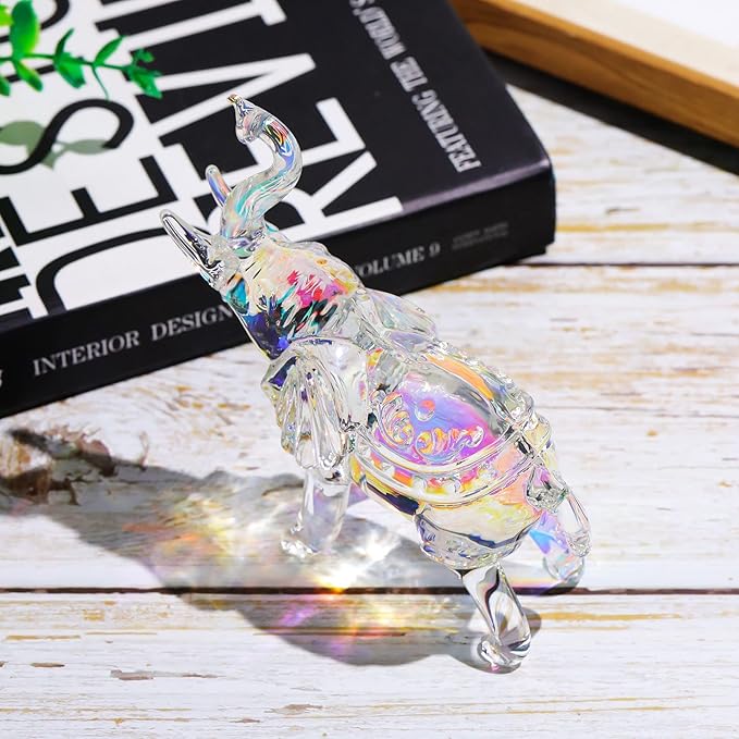 YWHL Cute Crystal Glass Elephant Figurine, Collectible Gifts for Elephant Lovers Women, Animal Statue for Home Decoration