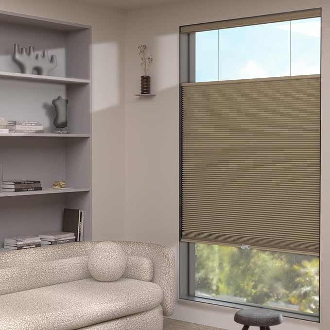 MYshade Top Down Bottom Up（TDBU） Cellular Shades, 1.5 inch Cordless Blackout Honeycomb Pleated Blinds for Windows Home Bedroom Office, Light Control, Thermal Insulated, 30" W x 72" H, Light Brown