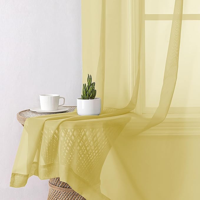 Aiyufeng Yellow Sheer Curtains 2 Panel Sets 96 Inches Long - Transparent Light Weight Soft Yellow Window Treatment Panels for Study Room/Living Room/Guest Room, Per Panel W42 X L96 inches