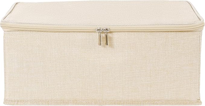 ANMINY Storage Bins with Zipper Lids 13 Qt Lidded Fabric Storage Boxes Baskets Cubes with Handles Collapsible Washable Cotton Linen Closet Shelf Clothes Organizer Containers - Beige, Small