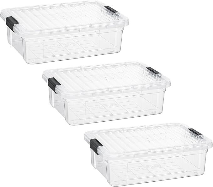 Superio Storage Bins with Lids- 3 Pack, 7.4 Qt Clear Boxes for Organizing, Stackable Plastic Containers- BPA Free, Non-Toxic, Odor Free, Organizer for Home, Office, Dorm