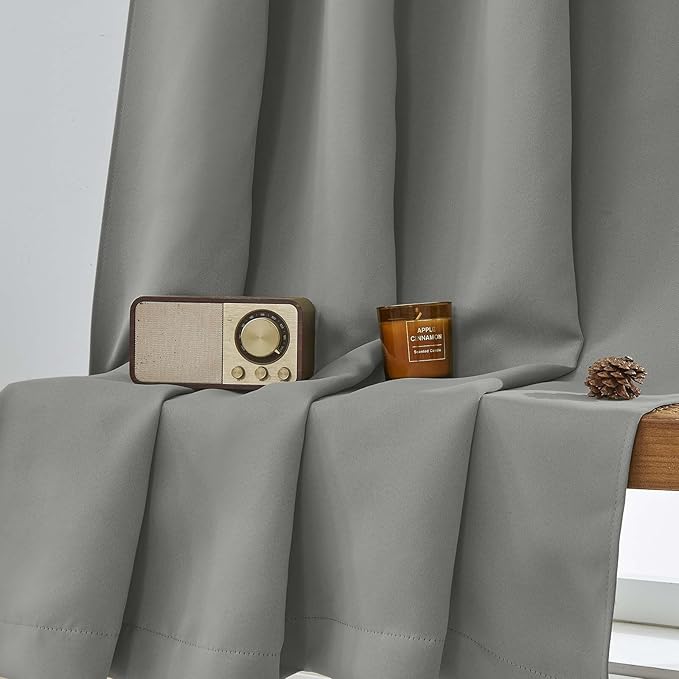 Aiyufeng Light Grey Blackout Curtains for Bedroom 72 Inch Length 2 Panels, Privacy Thermal Insulated Rod Pocket Door Window Curtains for Patio French Door Front Door, W40 x L72 Inch, Light Grey