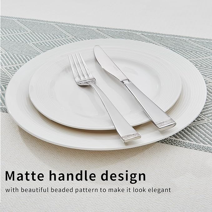 KINGSTONE Silverware Set, 60-Piece Flatware Set for 12, 18/10 Stainless Steel Cutlery Set with Bead Edge, Utensil for Kitchen, Home, Party, Wedding, Mirror Polished, Dishwasher Safe, Featured Gifts