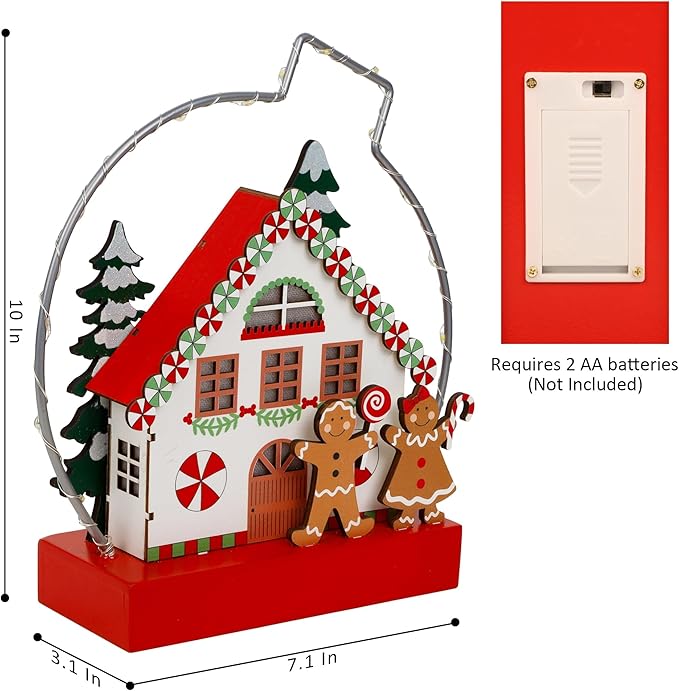 Christmas Tabletop Decoration, Wooden Lighted Gingerbread House Ornaments, Battery Operated Christmas Indoor Fireplace Home Table Decorations
