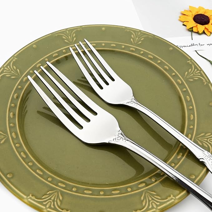 Elegant Silver Silverware Set with Steak Knives 30 Piece Flatware Sets for 6 Tableware Utensils, 18/10 Stainless Steel Cutlery Set Include Knifes Forks Spoons, Mirror Polished Dishwasher Safe