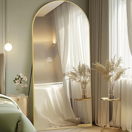 Arched Full Length Mirror, 76"x34" Oversized Floor Mirror Free Standing, Gold Mirror Full Length with Tempered Glass, Full Body Mirror for Bedroom Living Room Gym