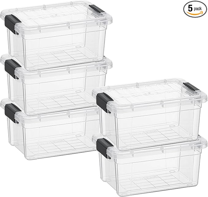 Superio Storage Bins with Lids- 5 Pack, 1.85 Qt Clear Boxes for Organizing, Stackable Plastic Containers- BPA Free, Non-Toxic, Odor Free, Organizer for Home, Office, Dorm