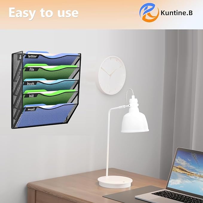 Kuntine.B Wall File Organizer Office Hanging Magazine Holder Wall File Organizer for Office Home (Black, 5 Tier)