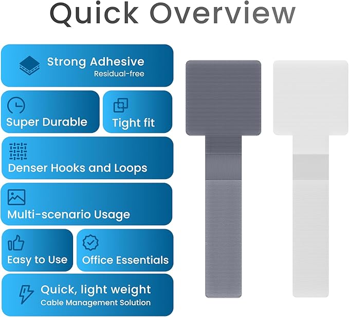 Hook and Loop Cable Ties, Self Adhesive Hook and Loop Cable Straps, Sticky-back Cord Organizer, Cable Clip, Household & Office Essentials, 40Pcs per Pack