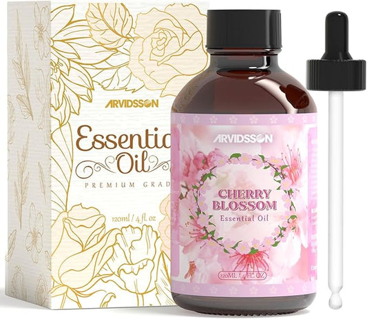 Cherry Blossom Essential Oil 4 Fl Oz (120ml), Pure & Natural Cherry Blossom Oil, Aromatherapy Essential Oils for Diffuser, Candle Making, Room Spray Diffuser Oils, Scented Oil Gift for Women