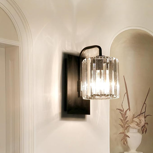 Grneric Crystal Wall Sconces,Black Sconce Wall Light Fixtures Modern Sconces Wall Lighting Single Indoor Wall Sconce for Living Room Bathroom Hallway Bedroom Stairway 10 Inch