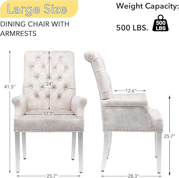 AODCHR Upholstered Velvet Accent Dining Chair, Elegant Tufted Dining Room Kitchen Room Arm Chair with Stainless Steel Leg, Beige