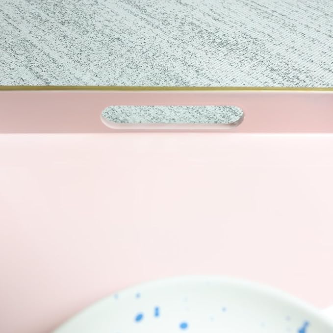Spsyrine Pink Decorative Serving Tray with Handles, Elegant Plastic Coffee Table Tray for Ottoman, Living Room, Home Decor 15.6" X 10.2"