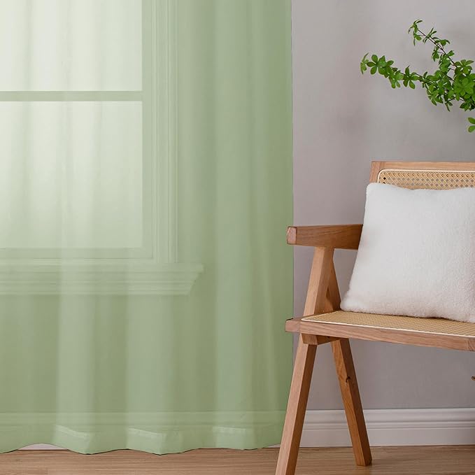 Aiyufeng Light Green Sheer Curtains 84 Inches Long 2 Panels Set for Living Room, Light Filtering Green Window Sheer Drapes for Bedroom, Each 42" W x 84" L