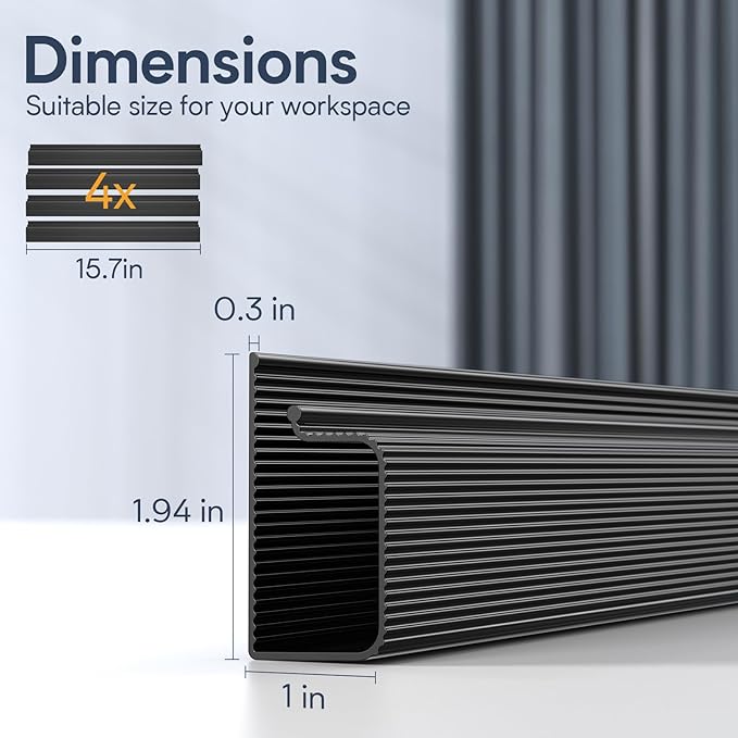 Delamu 4 Pack Cord Organizers for Desks, 62.8in Cable Organizer Cable Management Under Desk, Self Adhesive Wire Management Raceway, Desk Organizers and Accessories for Office&Home Organization, Black