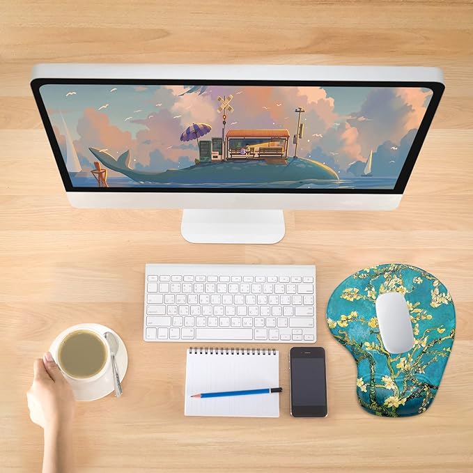 Hsurbtra Ergonomic Mouse Pad with Wrist Rest Support, Gel Mouse Pads with Non-Slip PU Base, Pain Relief Memory Foam Computer Mat, Cute Office Supplies Desk Decro Accessories, Blue