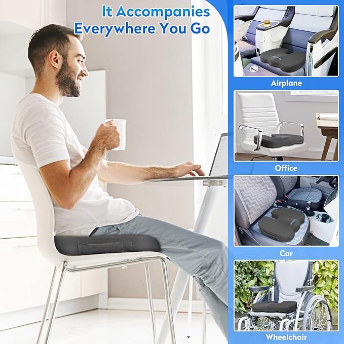 XXL Seat Cushion Office Car Seat Cushion, Memory Foam Cushion for Office Chair, Car Seat, Airplane, Bleacher Non-Slip Chair Pad, Butt Pillow for Desk, Wheelchair, Car