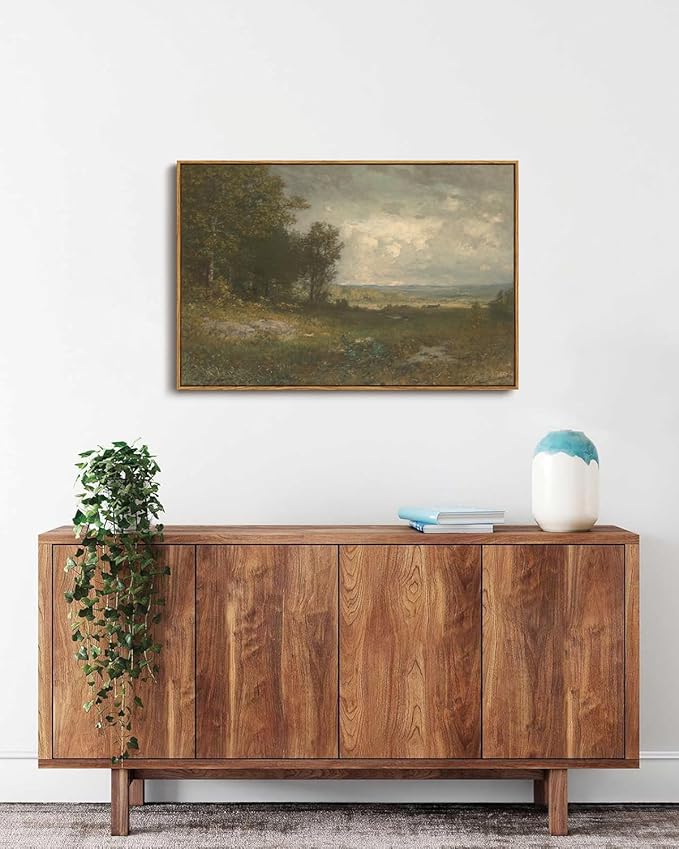 KISSFOX Vintage Landscape Canvas Wall Art Summer Farmhouse Countryside Scene Framed Wall Art Natural Rustic Tree Painting Art Prints Artwork For Living Room Bedroom Kitchen