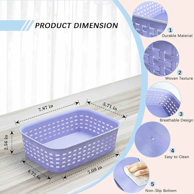 Soddeph Plastic Storage Baskets for Cabinets, Household Pantry Organization with Handle,Organizer Bins for Room,Bathrooms,Under-Sink,Kitchen (Purple, XS-3PACK)