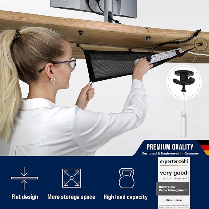 Cable Management net - Under Desk Wire Management - Flexible Under Desk Cable Management Tray Black