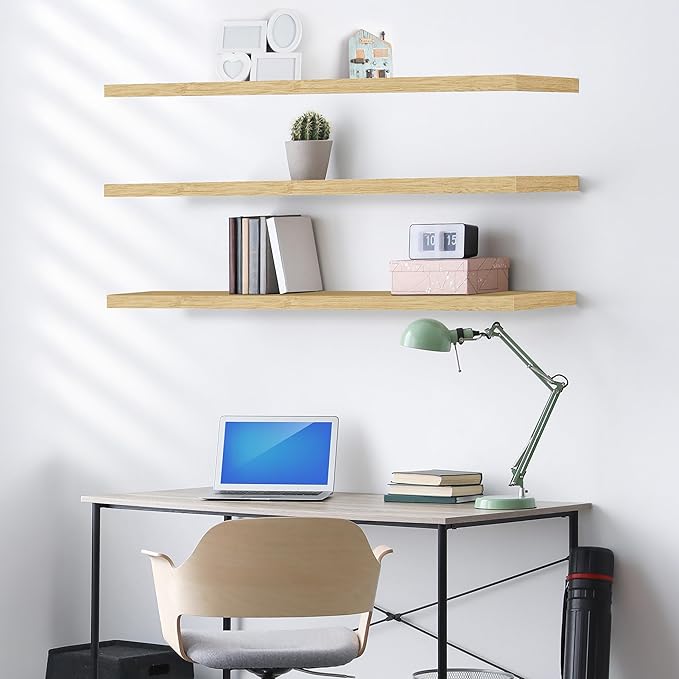 Sorbus Floating Shelves for Wall - 55 Inch Extra-Long Bathroom Shelves, Wall Decor for Bedroom, Kitchen, Living Room, Book Storage - Mounted Floating Shelf with Hidden Brackets (Maple Wood, 3 Pack)