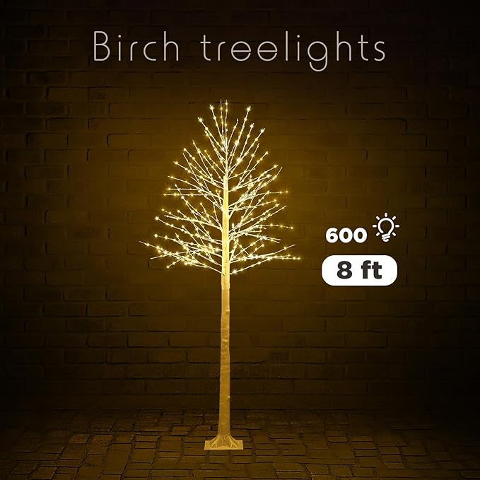 Baquler 2 Pack Lighted Birch Tree - Artificial LED Warm-White Light Birch Tree Decoration for Christmas Holiday Party Wedding Festival Decor, Indoor & Outdoor (8 ft)