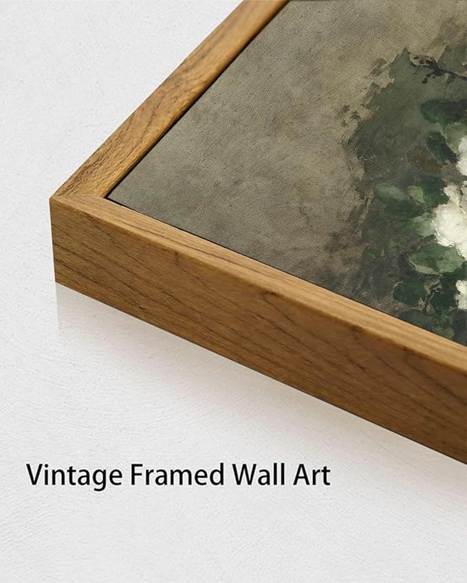 KISSFOX Framed Vintage Floral Wall Art White Flower Botanical Painting Canvas Prints Retro Rustic Farmhouse Pictures Cottagecore Aesthetic Office Decor Bedroom Bathroom Living Room
