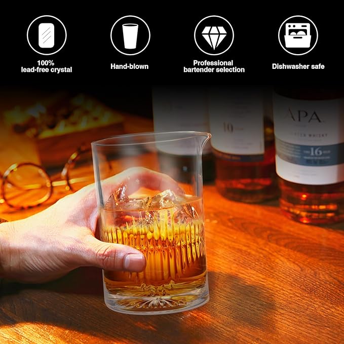KITESSENSU Premium Cocktail Mixing Glass 23oz - Crystal Cocktail Mixer Bar Accessories to Mix & Stir - Heavy Duty Mixing Pitcher with Weighted Bottom - Classic Bar Tools Bartender Accessories